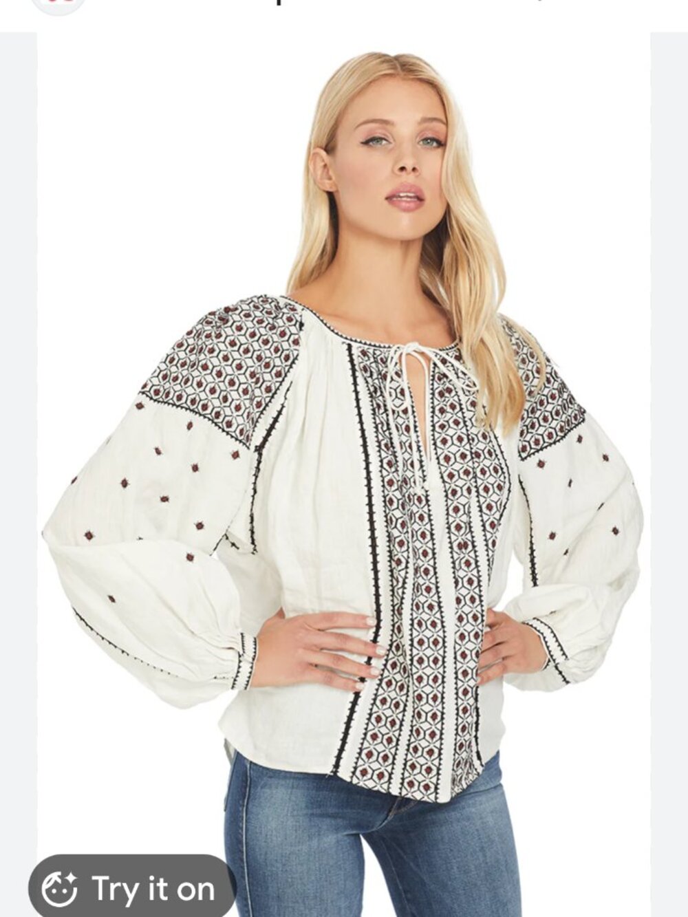 Frame Denim Anita Linen Embroidered Blouse